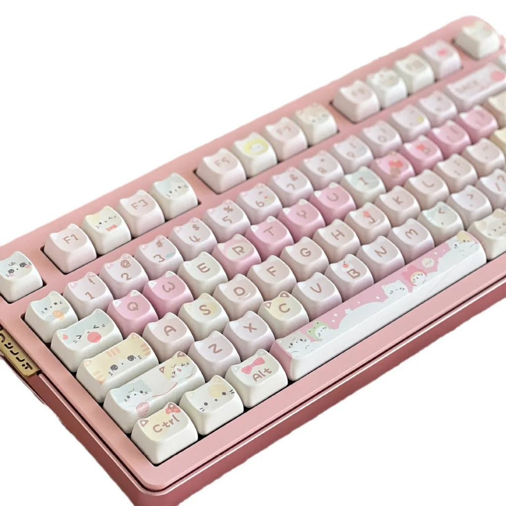 Meow Meow Team themed mechanical keyboard keycap set with 141 PBT keys featuring colourful anime character designs