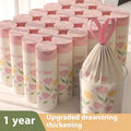 Pink degradable drawstring bin bags with argy wormwood for mosquito repellent, size 44cm by 48cm.