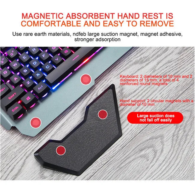 Wired gaming keyboard with RGB LED backlight, phone holder, pen slot, and card slot in black, white, or grey.