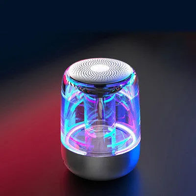 C7 portable Bluetooth speaker in black with variable colour LED light and control buttons
