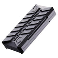 Semi-infinite push card metal decompression toy in Battlefield Gray with fingertip gyro on white background