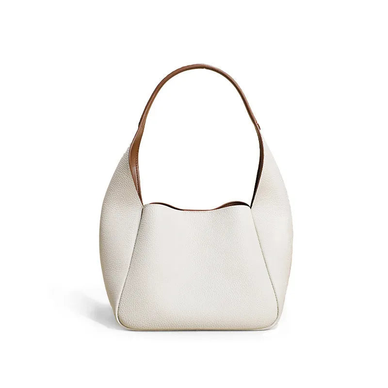 Top layer cowhide genuine leather shoulder bag in camel colour with sewing thread detail