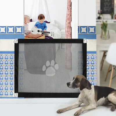 Black portable dog gate fence made of reinforced fibre and polyethylene, 80cm height
