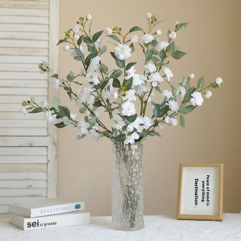 Single camellia simulation silk flower in autumn white for Chinese retro home decoration