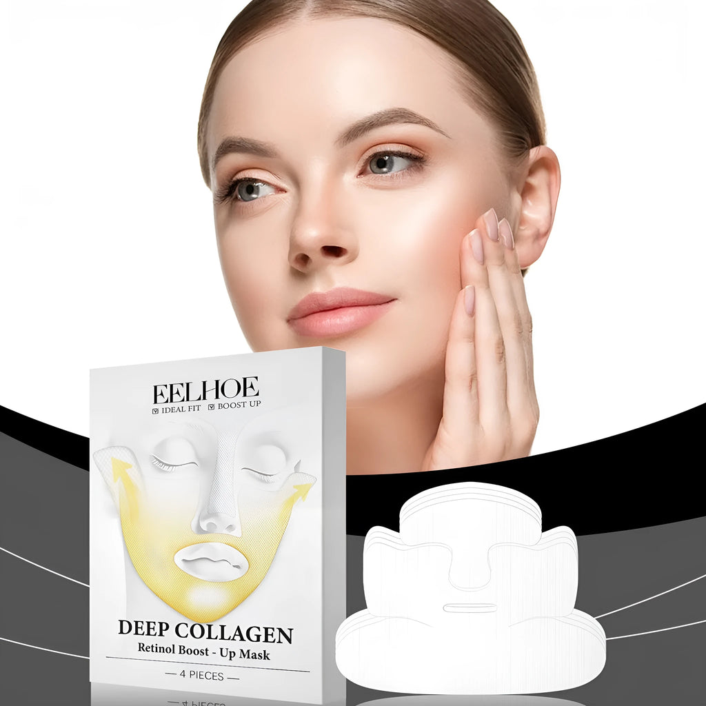 Collagen facial mask set containing 4 sheet masks for skincare treatment