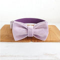 MUTTCO light purple thick velvet drawstring traction belt set for dogs with collar leash and tie on white background