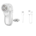White portable electric lint remover trimmer with ABS body, shown in rechargeable and dry battery styles for fabric shaving.