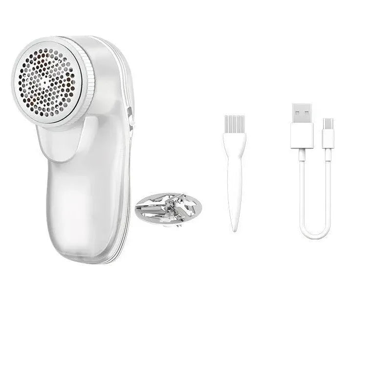 White portable electric lint remover trimmer with ABS body, shown in rechargeable and dry battery styles for fabric shaving.