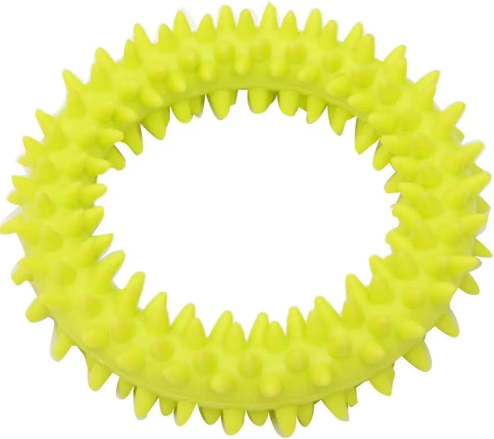 Blue spiky circle ring dog chew toy made from TPR for dental cleaning and bite training