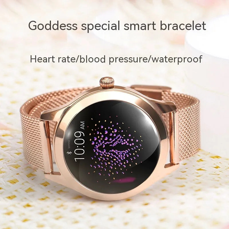 Women's sports smartwatch with heart rate monitoring in black, rose gold, silver or white colours