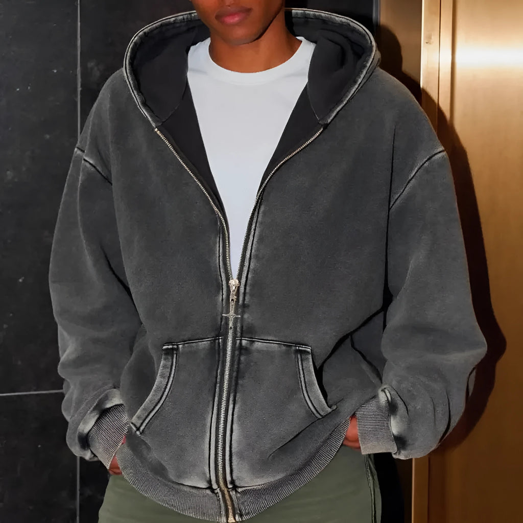 Men's loose fit hoodie and pants set in cotton with wool lining, available in S to XXL sizes