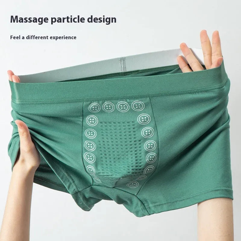 Men's milk silk underwear with massage particles in multiple colour options showing mid-waist design