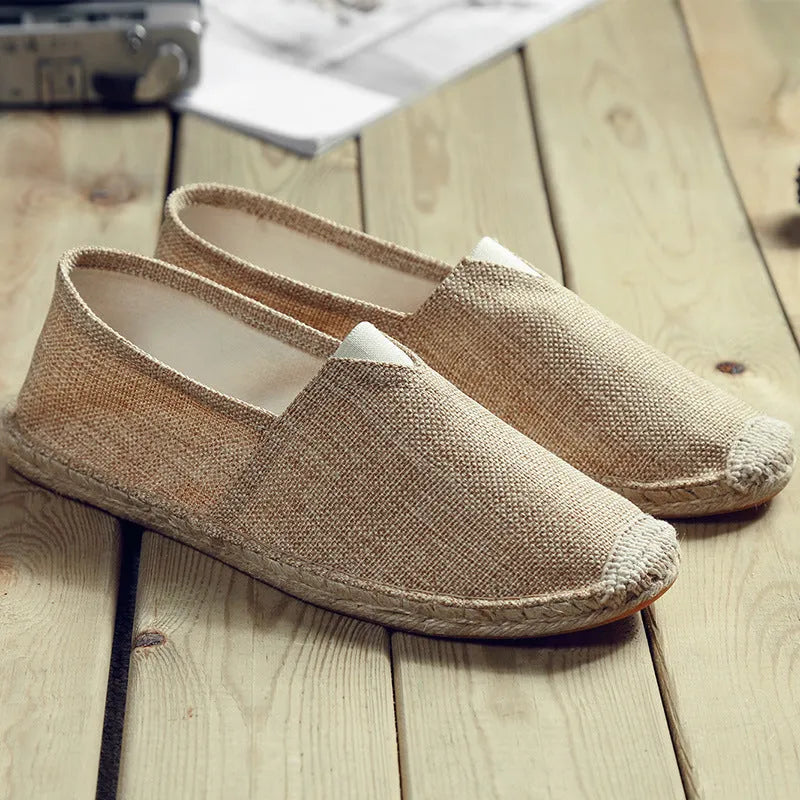 Men's solid colour canvas casual shoes with round toe in black, grey, white, dark brown, or light brown.