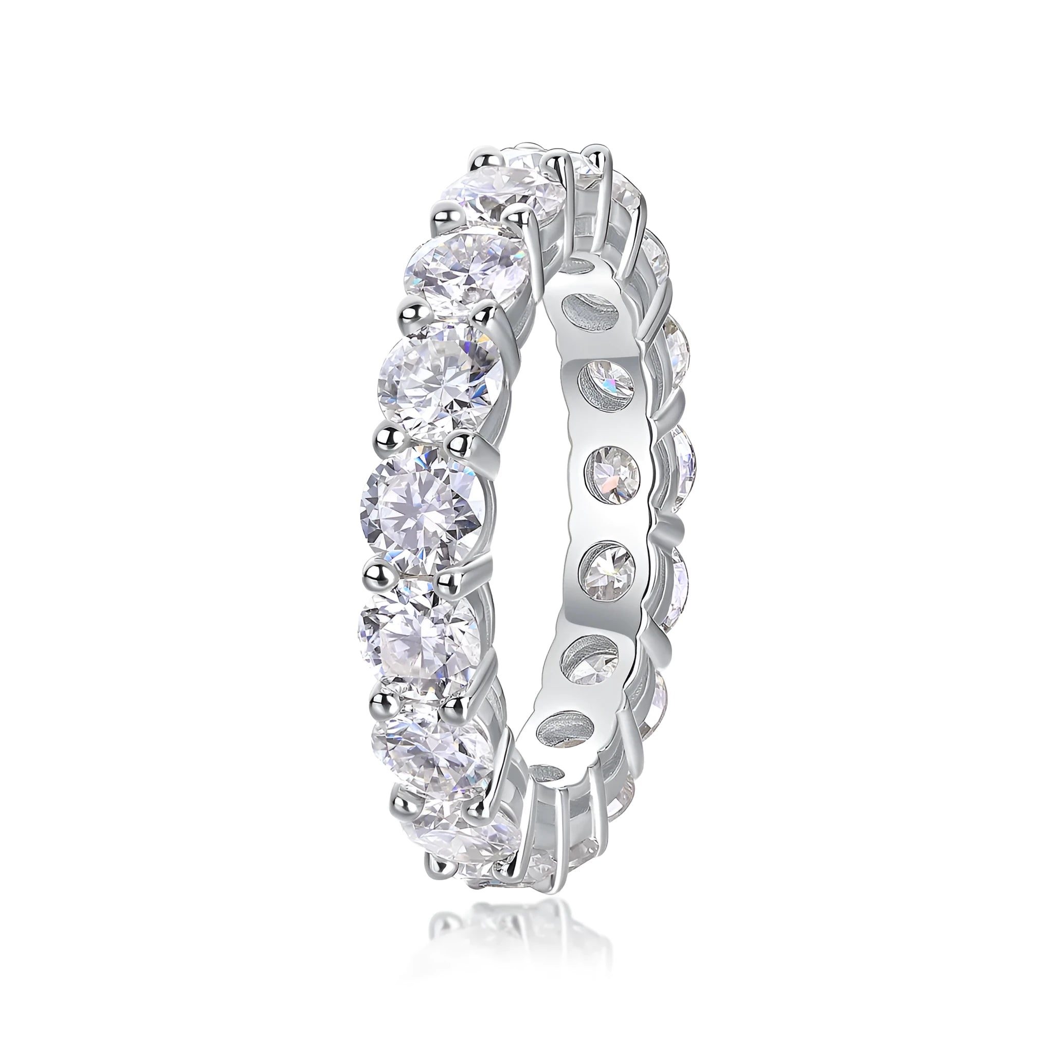 Starlight moissanite wedding ring set in S925 silver platinum plated on display in gift box, available in yellow gold and rose gold