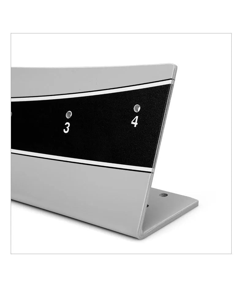 Adjustable golf putter trajectory balance simulator with push rod on a green carpet