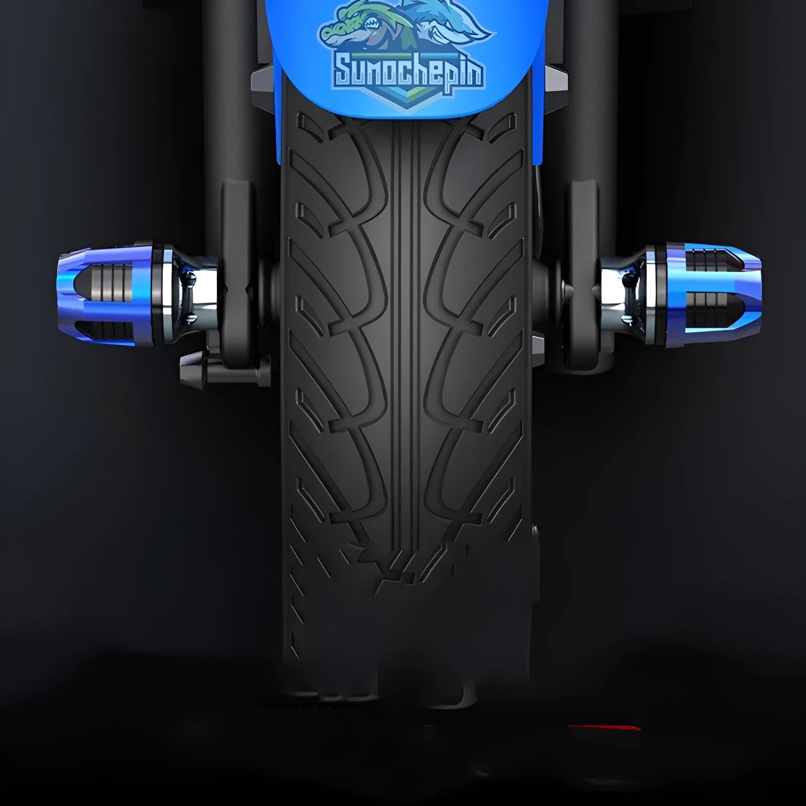 Pair of anodised aluminium fork cups for motorcycle or electric car front axle, shown in multiple colour options.
