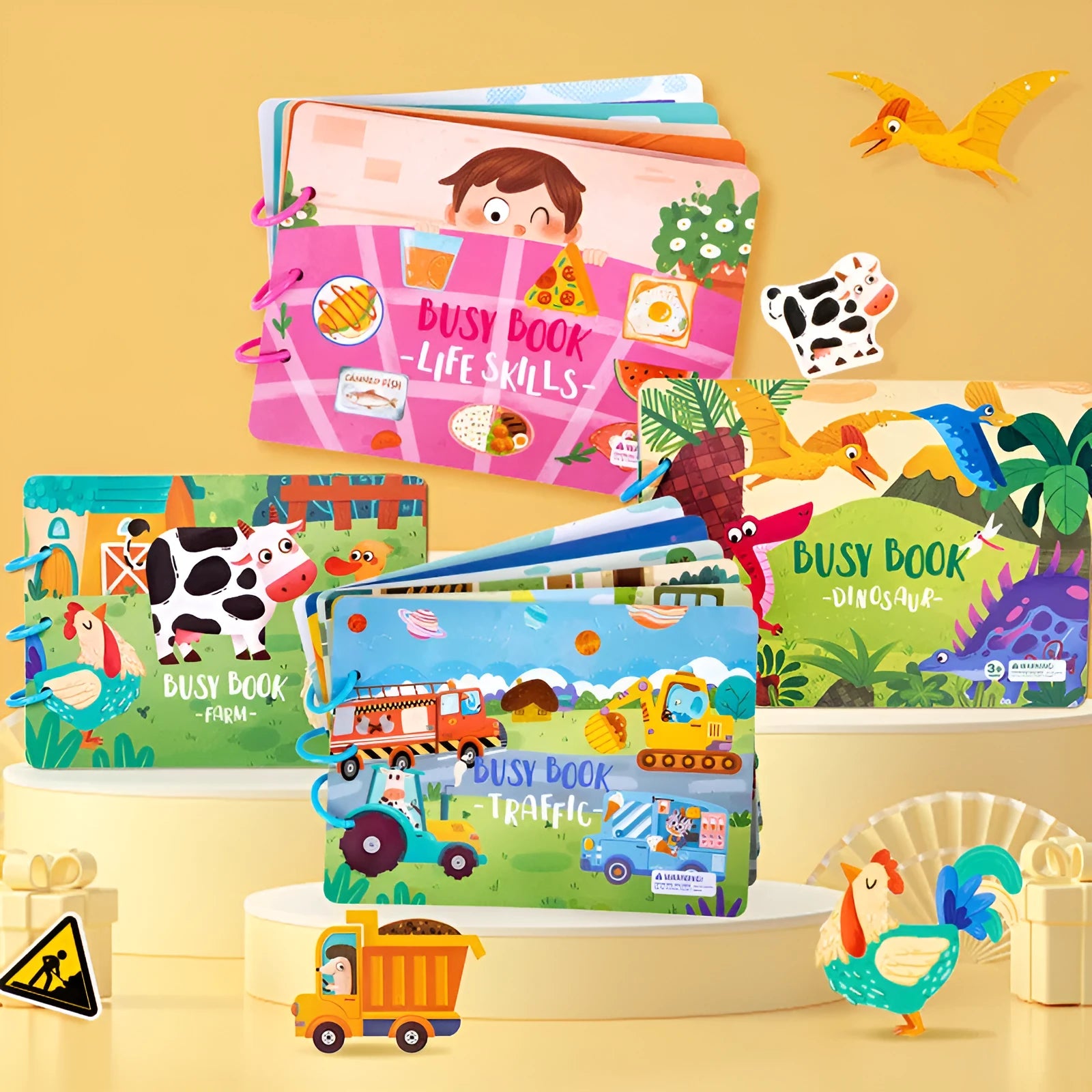 Children's white cardboard Velcro quiet book with themed pages for ages 4-6