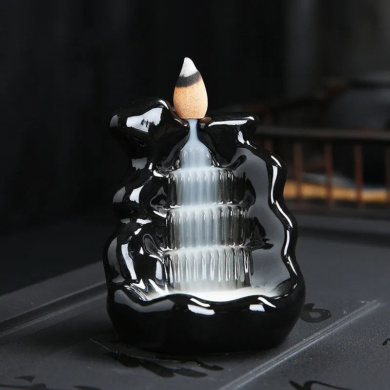 Ceramic backflow incense burner in modern simple style with four colour options