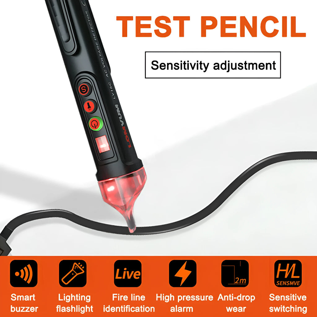 Intelligent checkpoint test pencil for electrical line detection with automatic shut-off