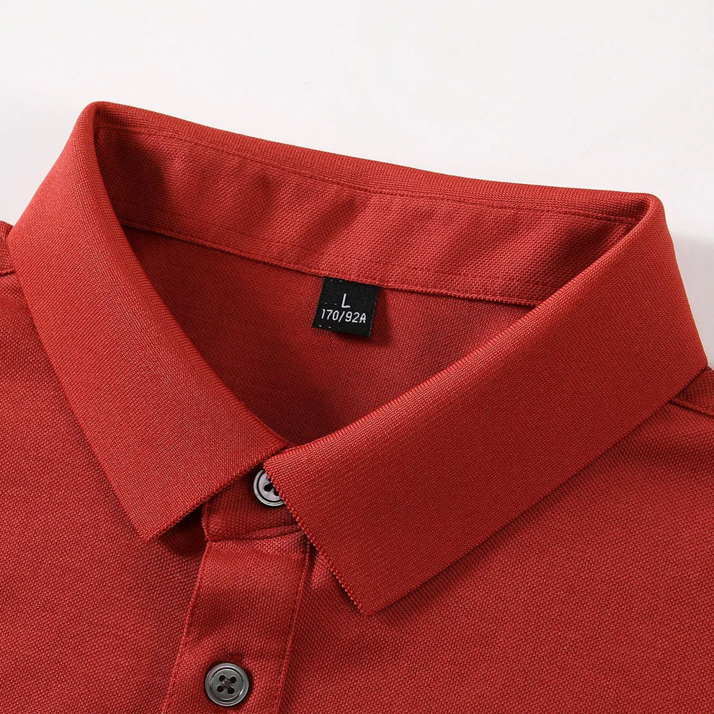 Short-sleeved lapel collar T-shirt in cotton mulberry silk blend fabric with mosaic detailing