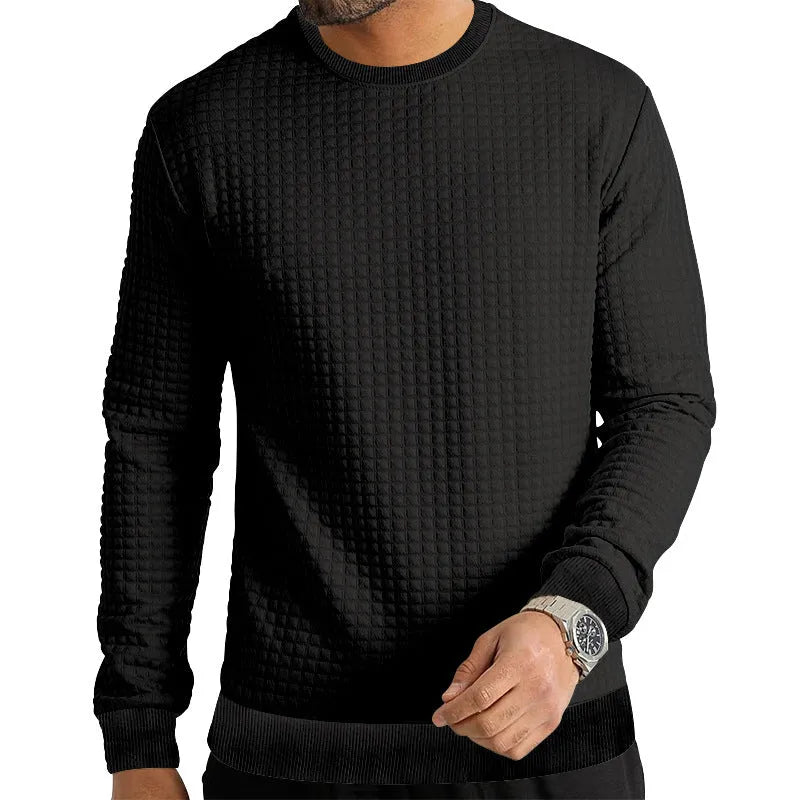 Men's long-sleeved round neck t-shirt in slim fit, shown in army green, with a pullover style