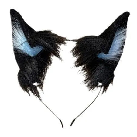 Handmade cat ears hair clasp in black and white cloth for women