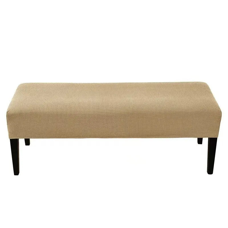 Stretch chair cover 150x45x14cm in plush fabric with non-slip base, shown in beige colour option