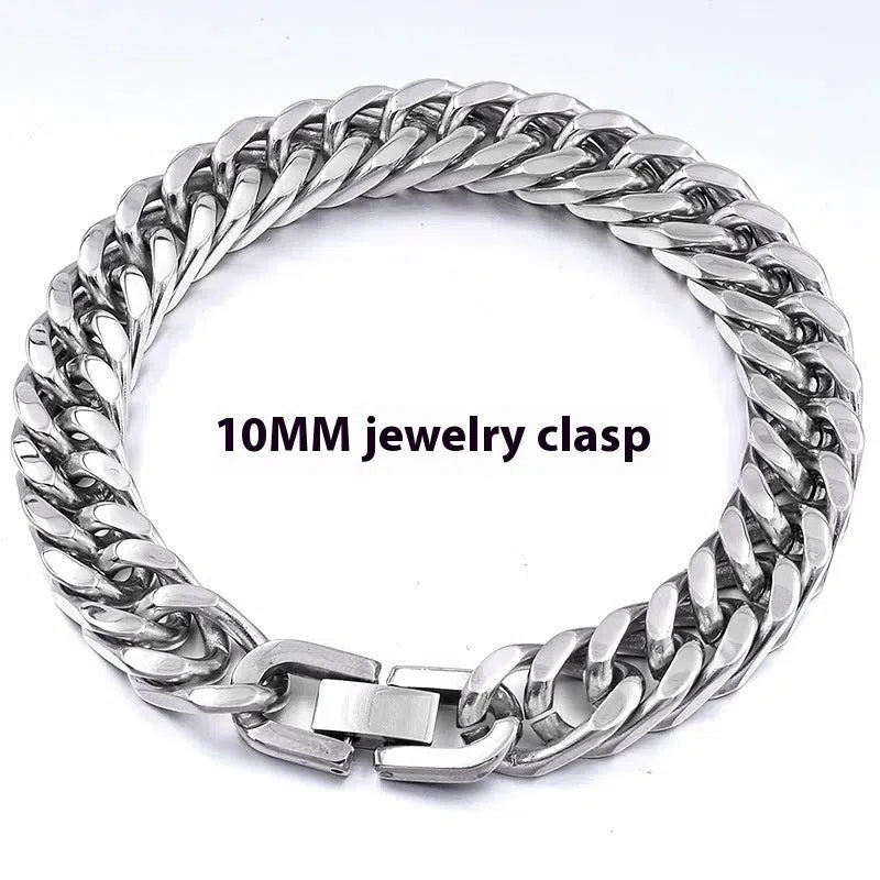 Polished titanium steel geometric bracelet for men, available in sizes 18CM to 22CM and 8MM or 10MM thickness.