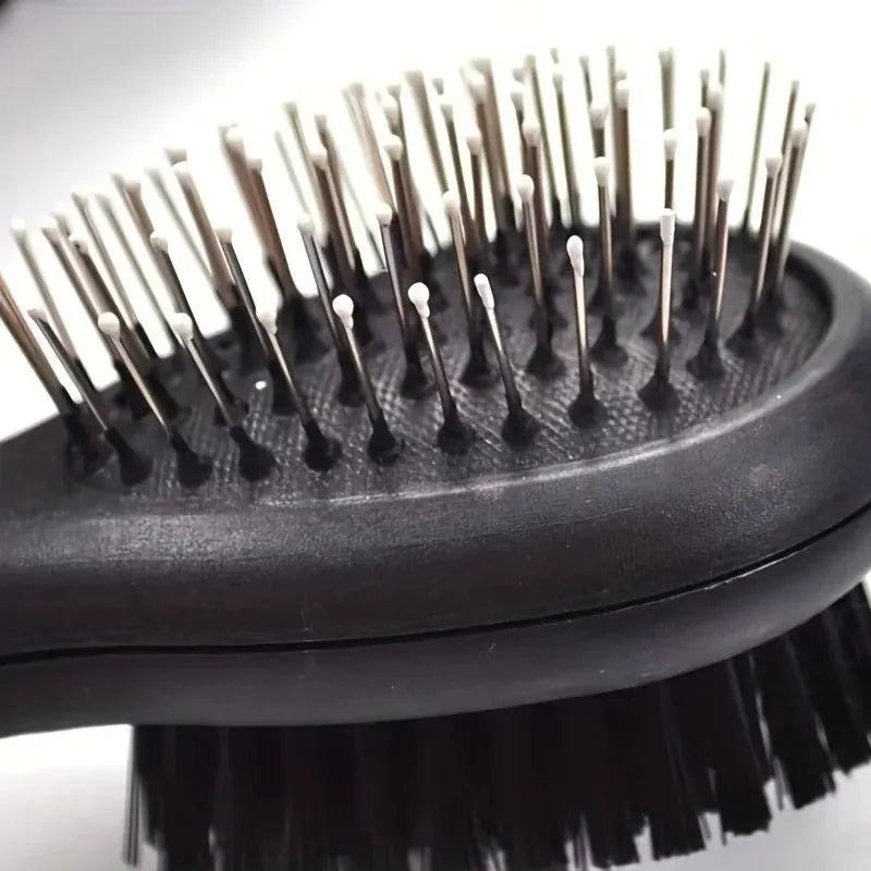 2 in 1 double sided pet grooming comb with pin brush and cleaning side for dogs and cats