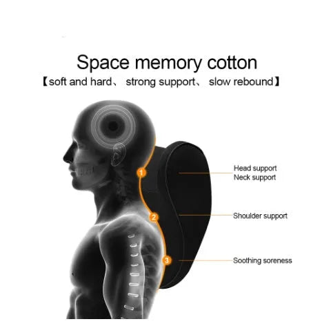 Grey car headrest and lumbar support memory foam cushion set with breathable fabric cover