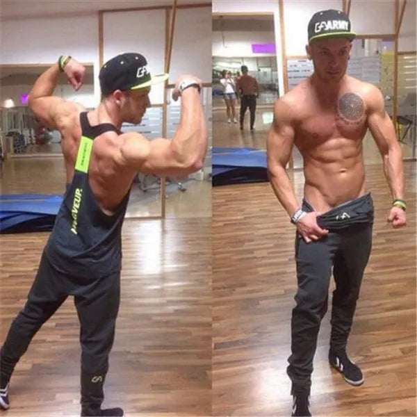 Men's slim-fit cotton sweatpants in grey black with elastic waistband and tapered leg