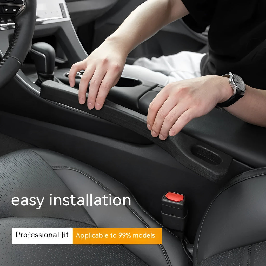 Car seat gap filler strip in polyresin with handle, shown in available colour options