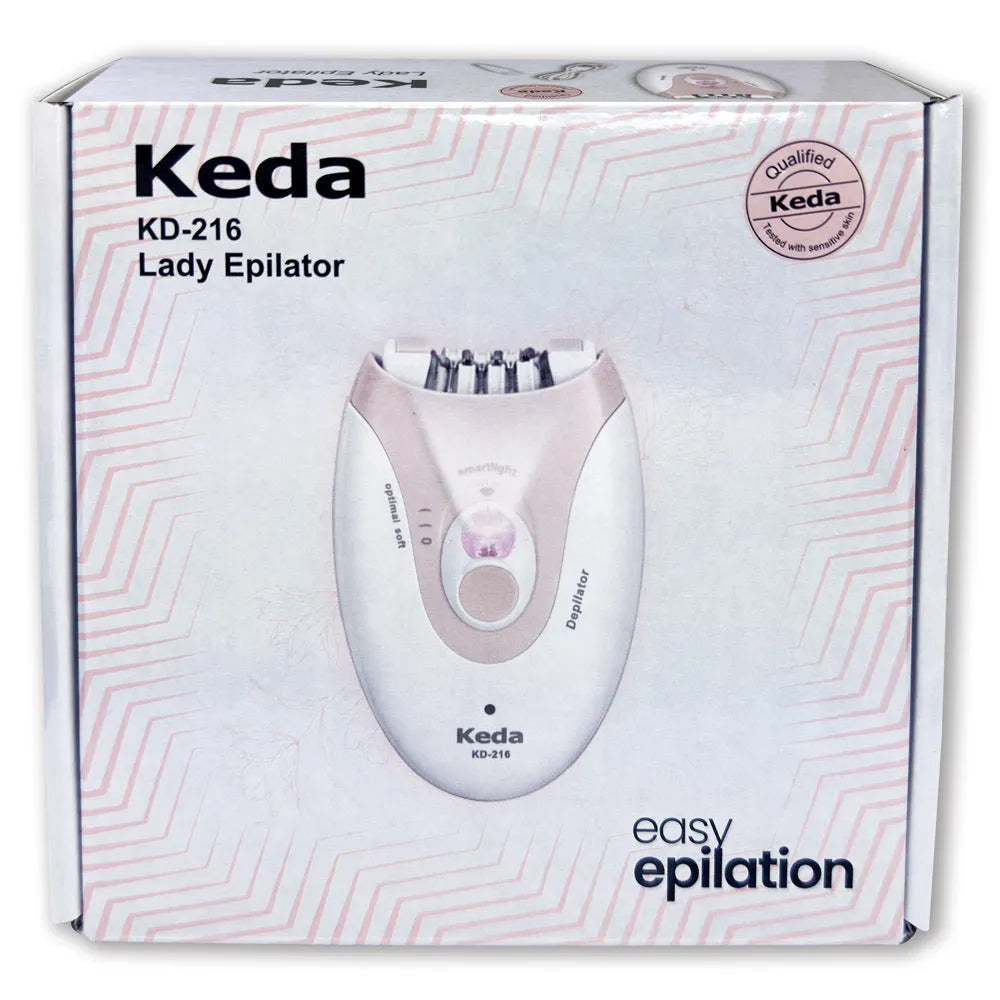 Portable USB-powered electric epilator in colour KEDA-216 with cleaning brush.