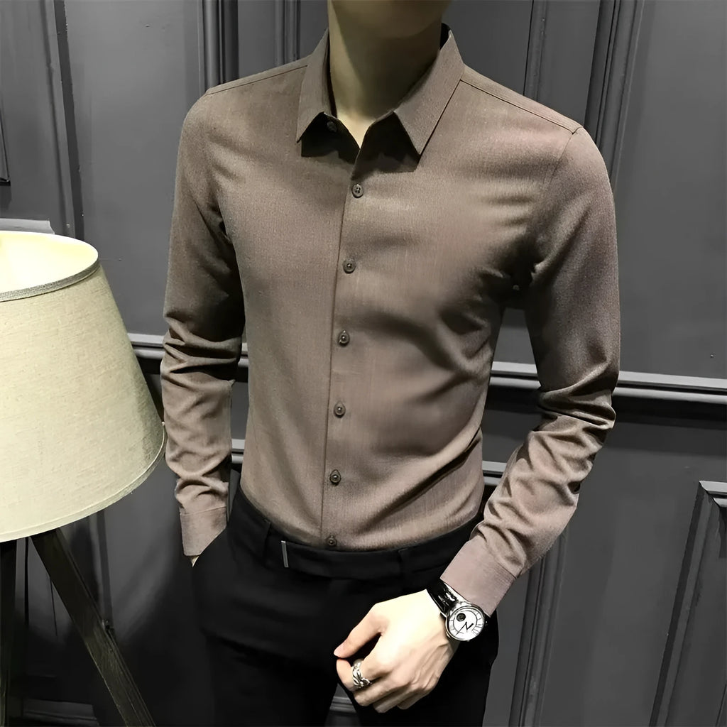 Men's black loose fit long sleeve polyester fibre shirt for autumn winter