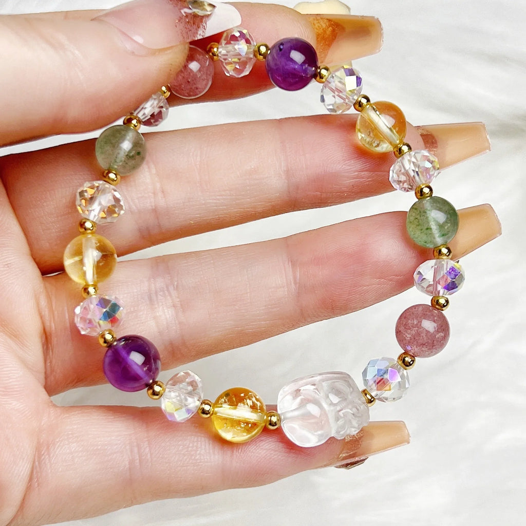 Colourful crystal bracelet with Phoenix and nine-tailed fox charm on adjustable band