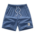 Men's straight-leg drawstring waist shorts in black, blue, khaki, and grey colours