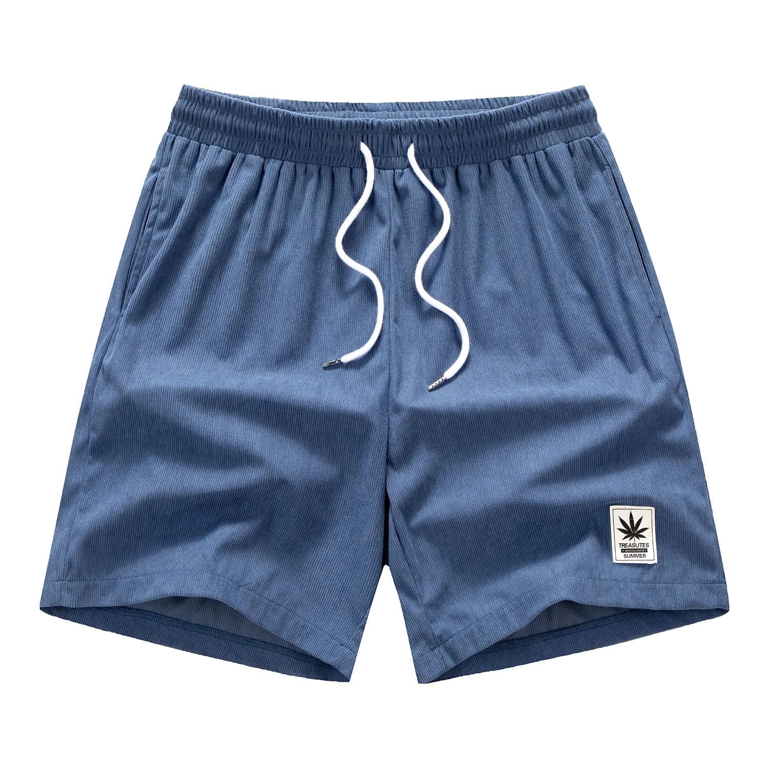 Men's straight-leg drawstring waist shorts in black, blue, khaki, and grey colours