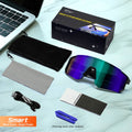 Cycling Bluetooth glasses in black with built-in music audio windproof design PC frame