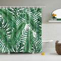Tropical shower curtain with green and white palm leaf digital print on waterproof polyester fabric