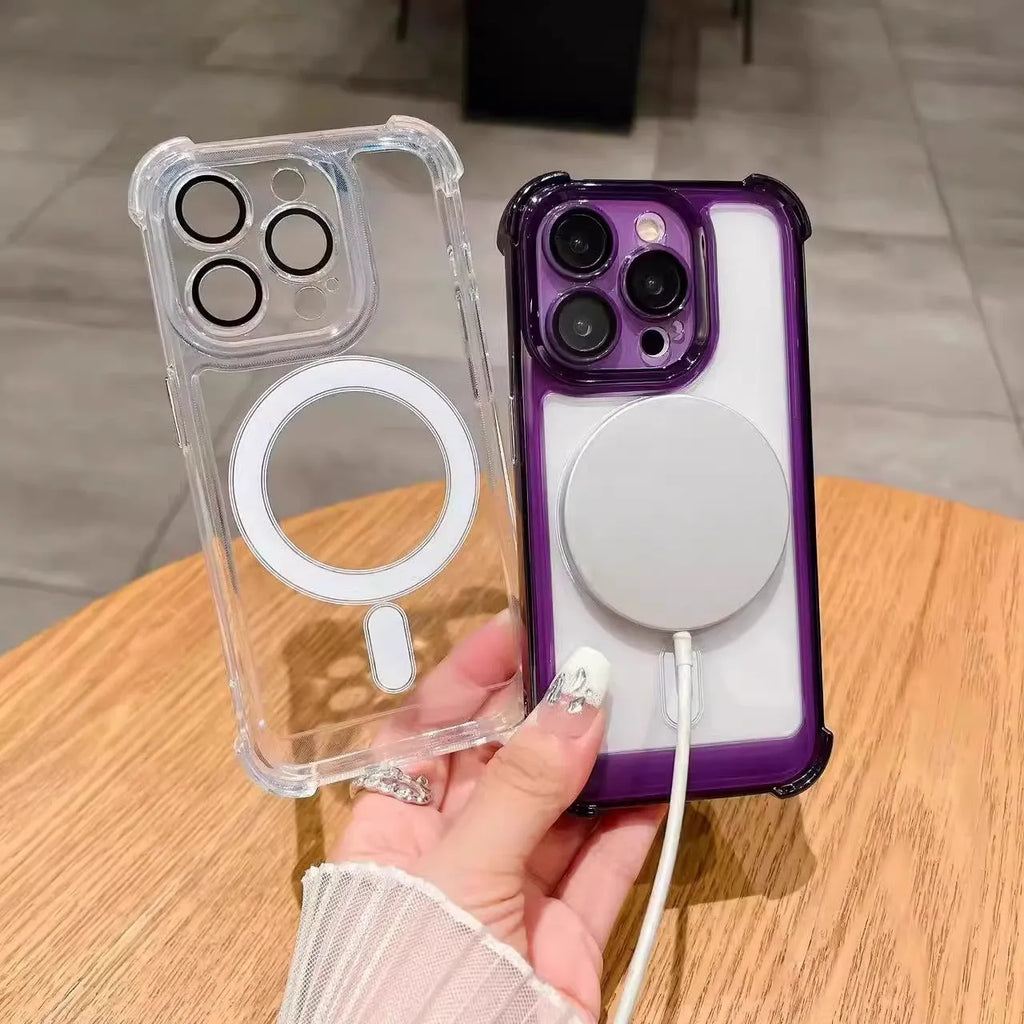 Transparent airbag silicone phone case with magnetic suction and lens protection for iPhone models