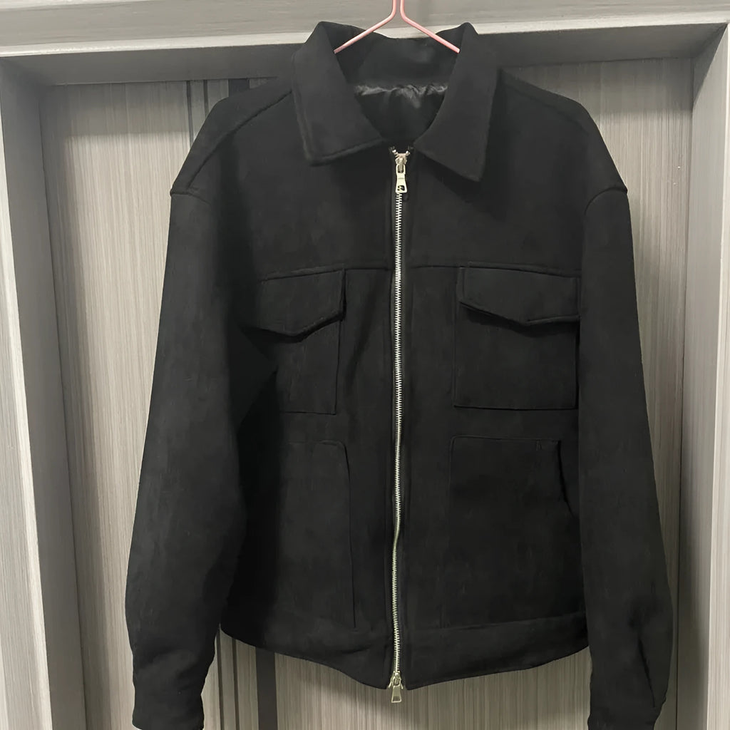 Men's thick zipper jacket with large pockets in slim fit design