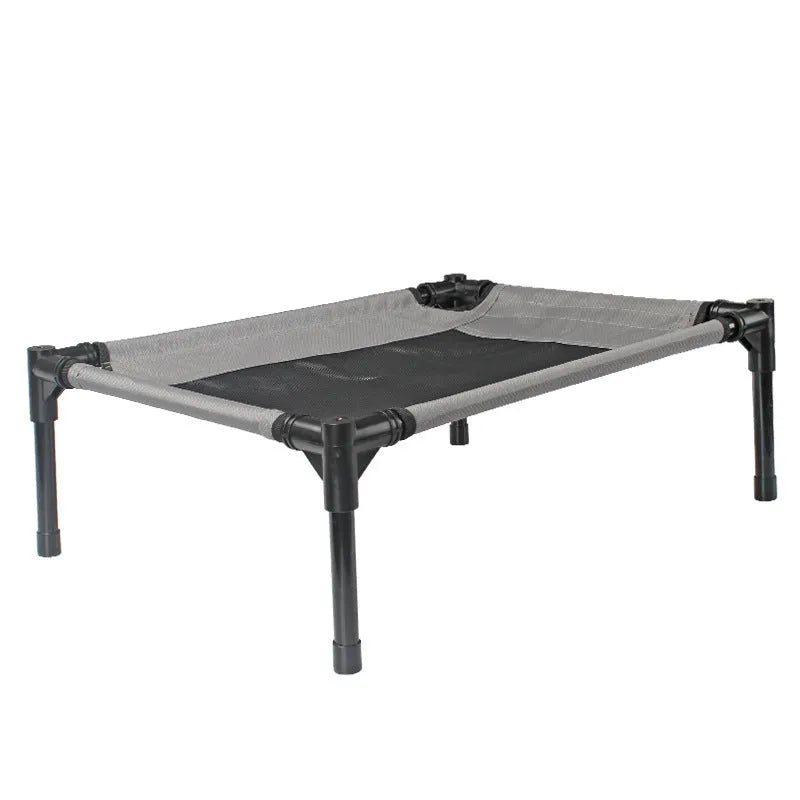 Black steel frame portable outdoor dog bed with removable Oxford cloth cover