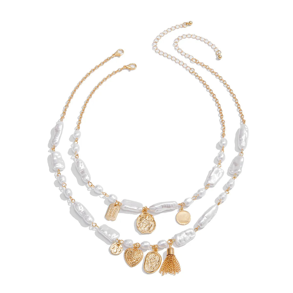 French pearl clavicle necklace with geometric shell pendant, Gold or White, 41-50cm chain