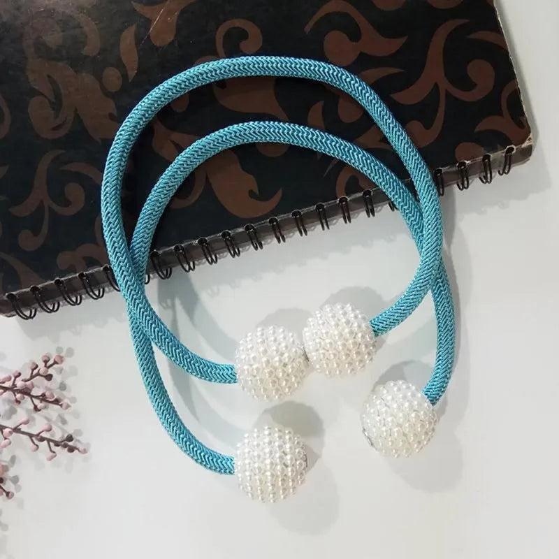 Magnetic curtain tiebacks with pearl beads in Beige, Coffee, Gray and other colours, holding curtain fabric back