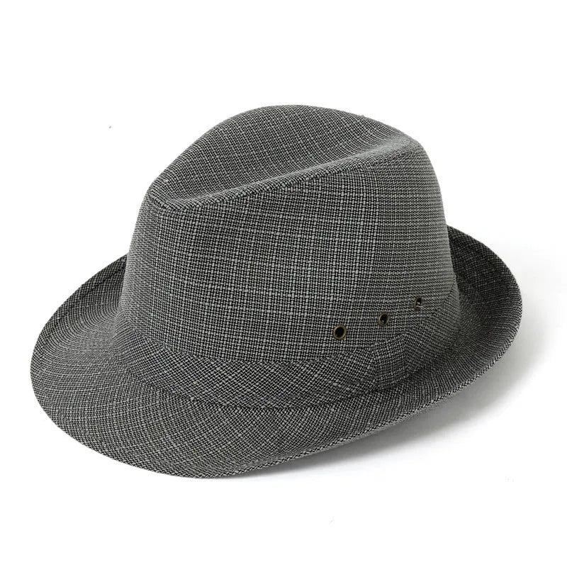 A classic brown fedora hat for men on a wooden stand, showing its structured crown and medium-width brim.