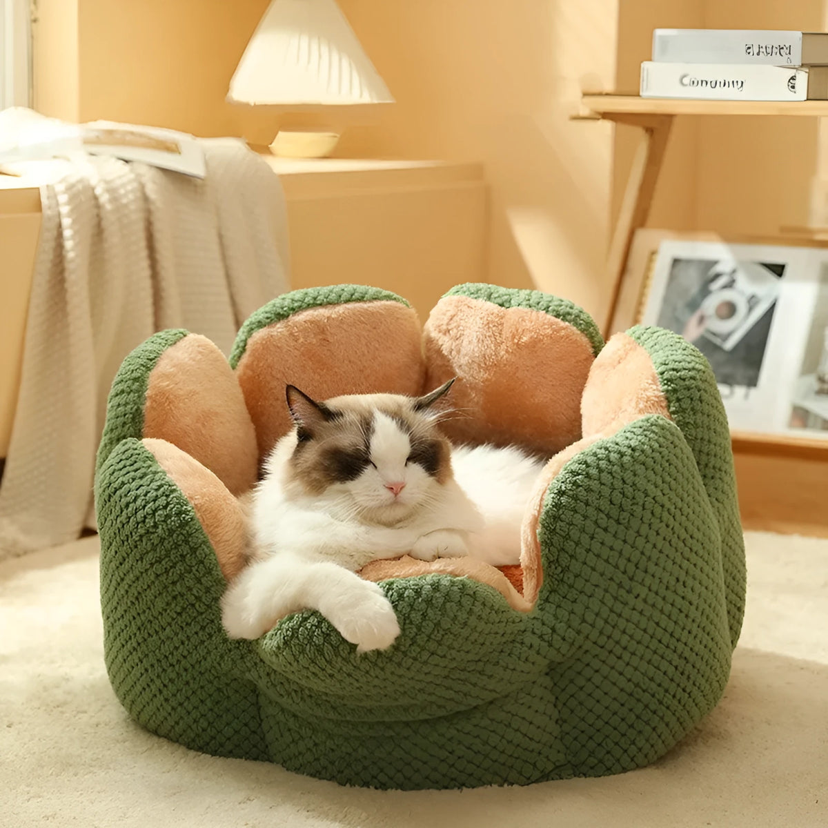 Cactus petal PP cotton pet nest in green, purple, grey, or coffee, sizes S 40cm, M 50cm, L 60cm
