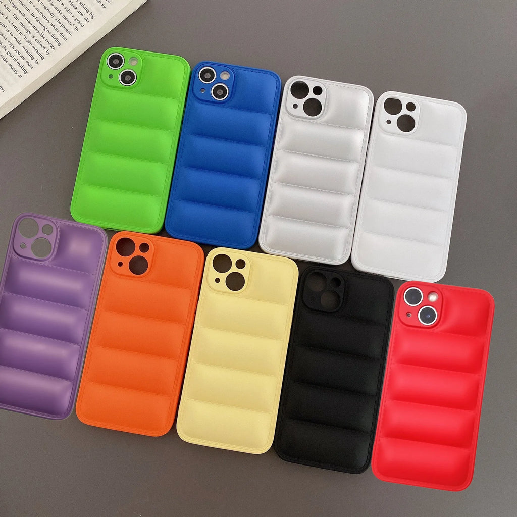 Solid colour down jacket style TPU phone case for iPhone, dark night purple, shockproof and anti-fingerprint