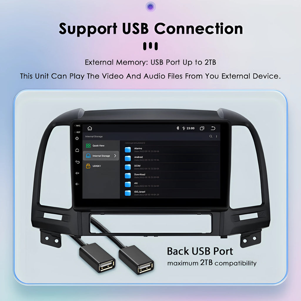 9-inch Android Car GPS navigation screen for Hyundai Santa Fe 2 2006-2012 with Carplay and WIFI connectivity