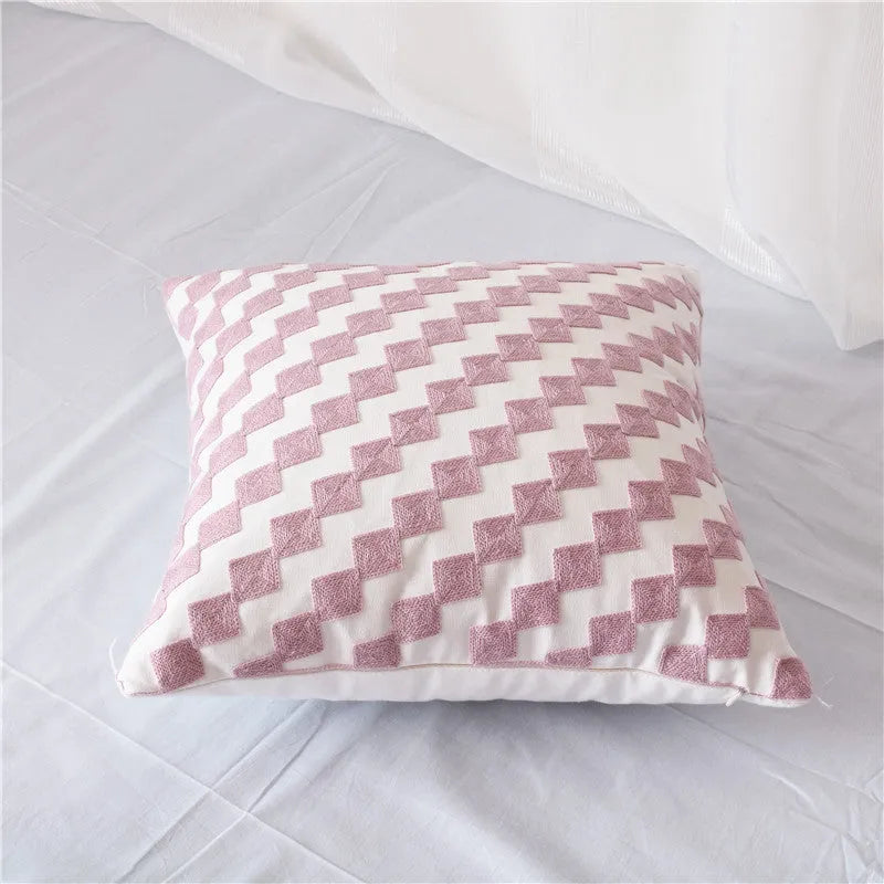 45x45cm cotton embroidered pillowcase with single-sided geometric pattern and invisible zipper