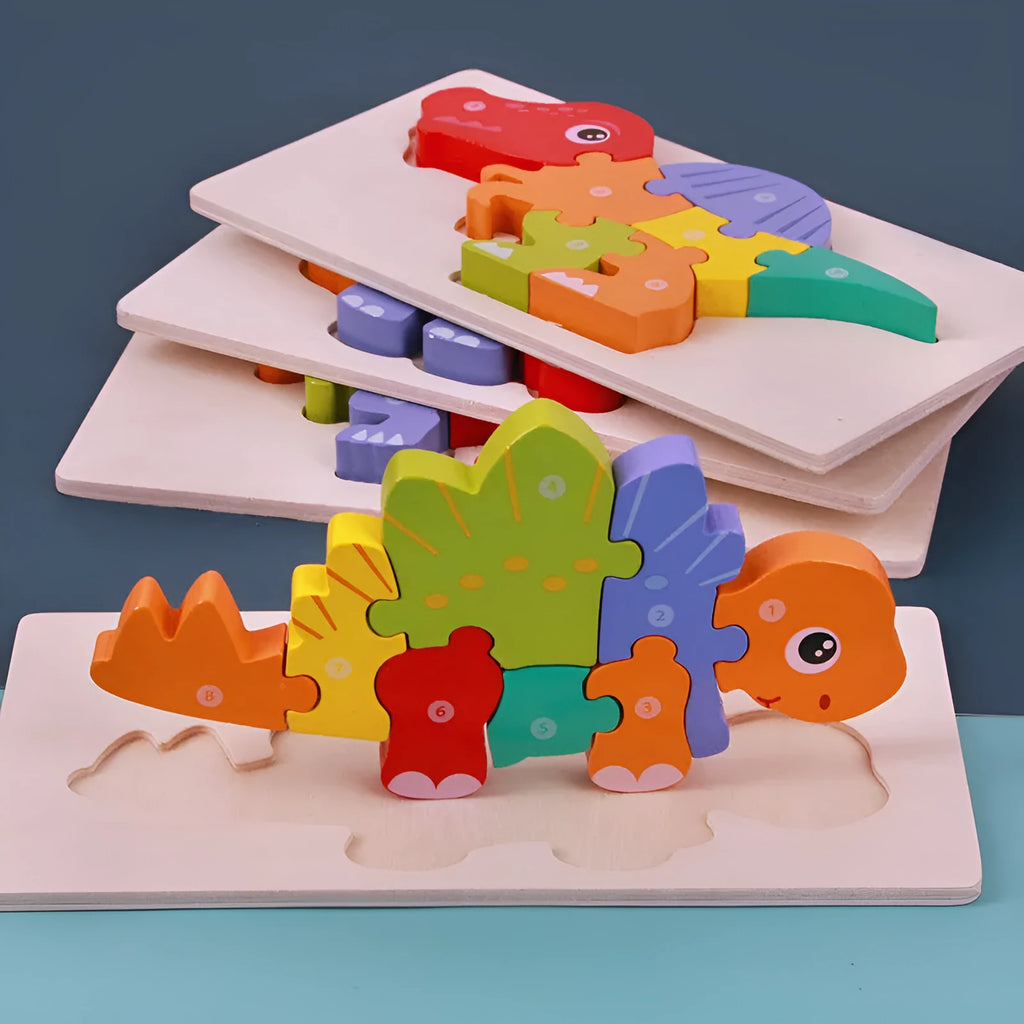 Wooden dinosaur 3D puzzle building blocks set for children with six dinosaur models